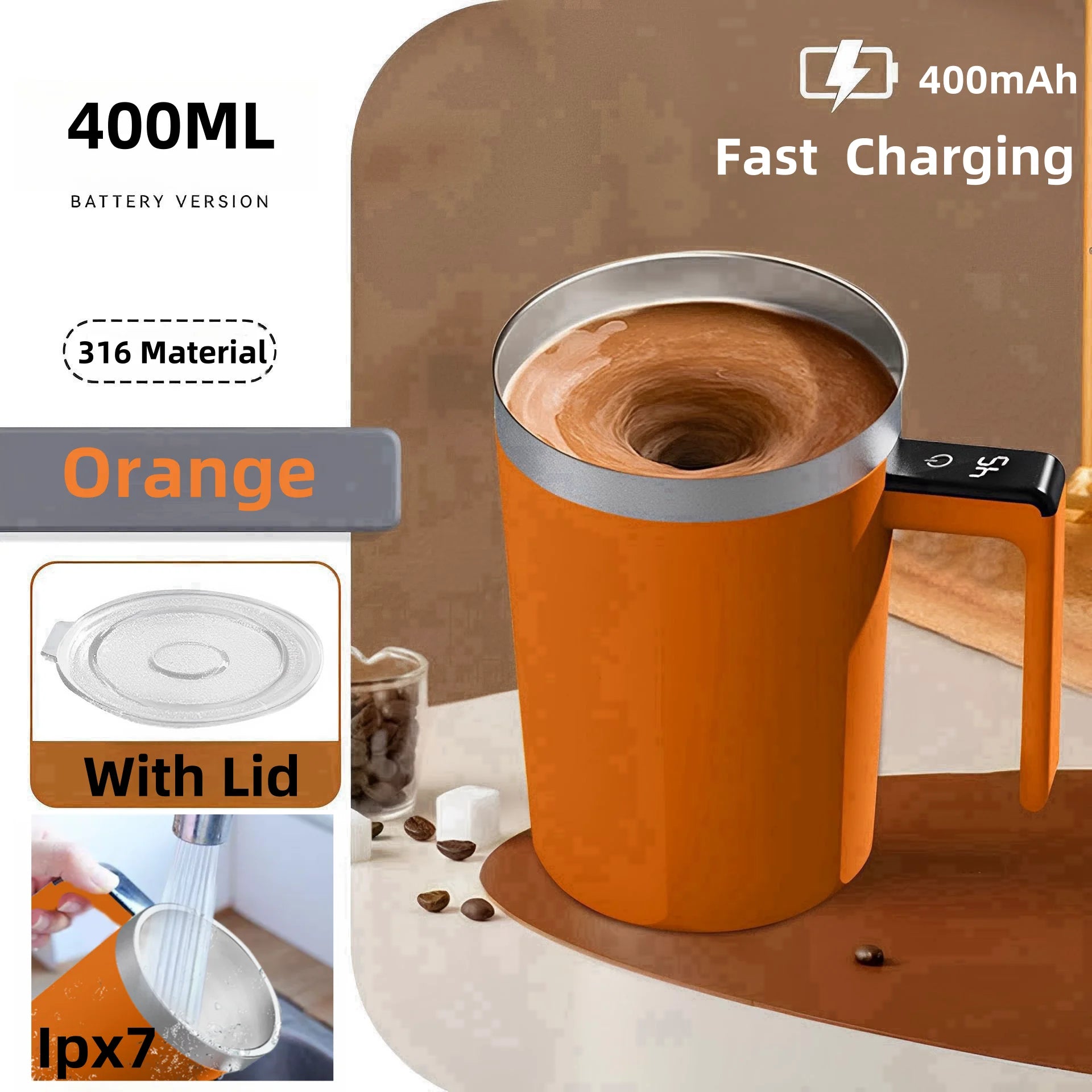 USB Rechargeable Automatic Magnetic Self-Mixing Coffee Mug - IP67 Waterproof, Food Safe, 380ML Capacity for Coffee and Tea