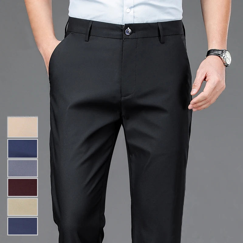 ✨ “Pantalones negros de hombre – estilo coreano, cómodos, elegantes y de secado rápido. El toque smart casual perfecto para la oficina o tu día a día esta primavera y otoño.”